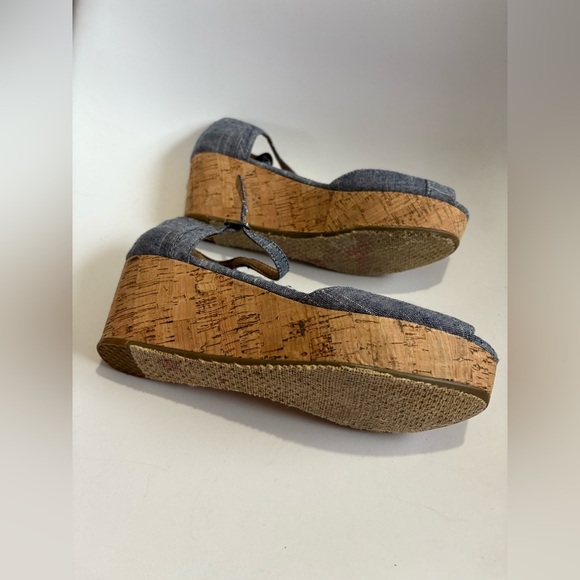 TOMS women’s wedge sandal chambray strap platform cork size 7.5 - Picture 4 of 6
